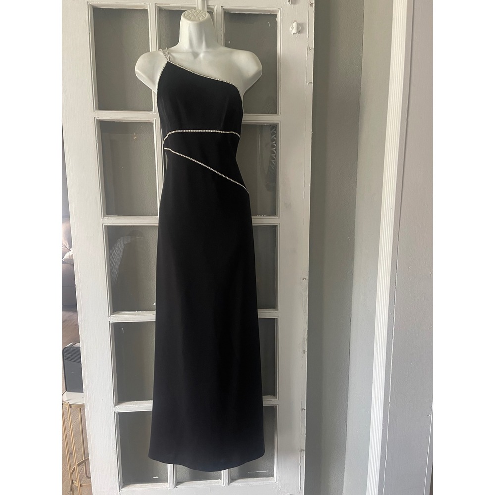 Andrea Polizzi For Rex Lester One Shoulder Rhinestone Trim Formal Evening Gown